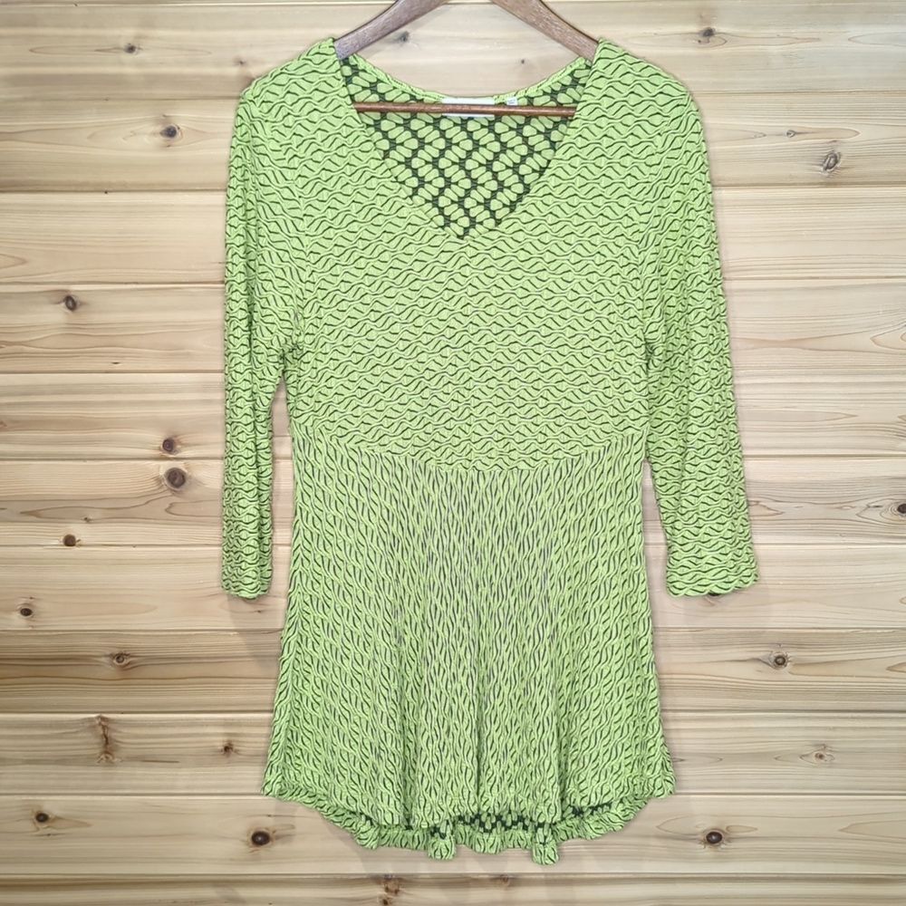 Habitat Top Womens Small Green Textured Knit Fit and Flare‎ Tunic Art
